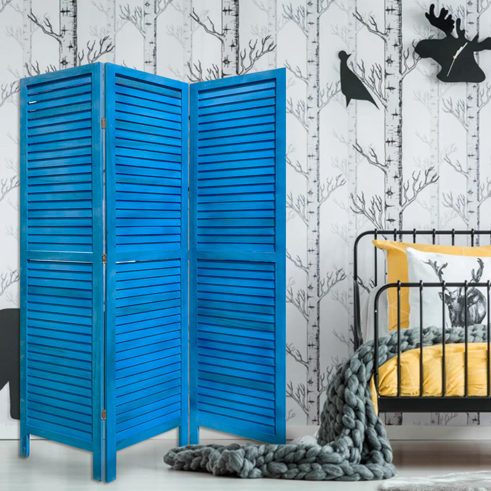 3面板淺藍色百葉窗屏風房間隔斷
