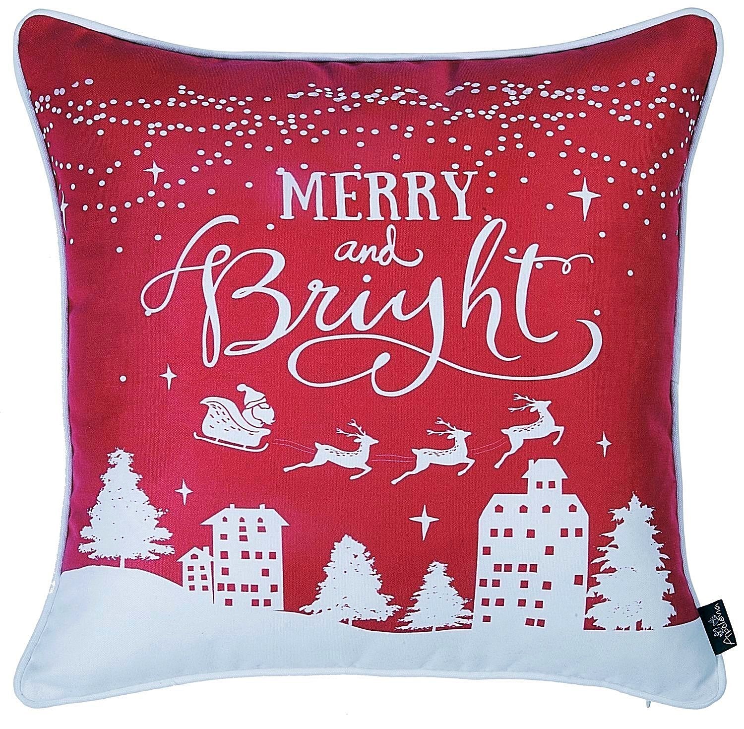 Set Of 4 18" Christmas Merry Bright Throw Pillow Cover In Multicolor