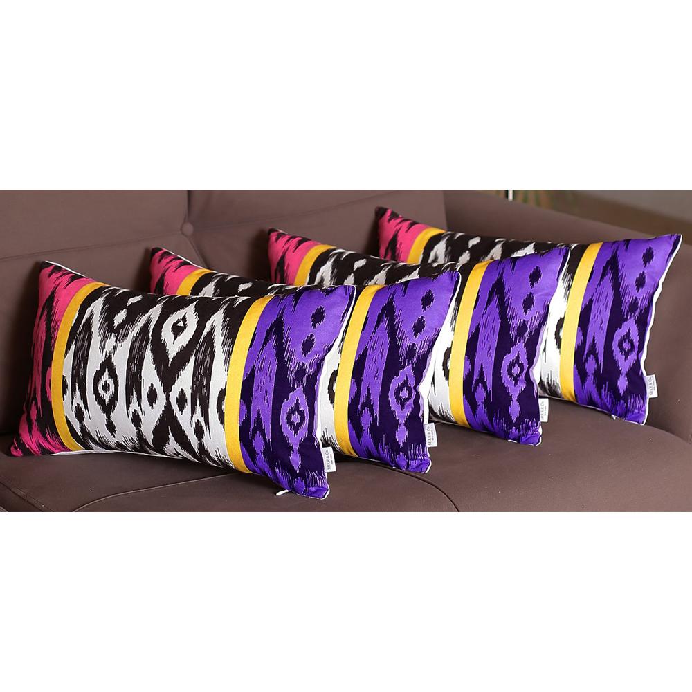 Set Of 4 Purple And Pink Ikat Design Lumbar Pillow Covers