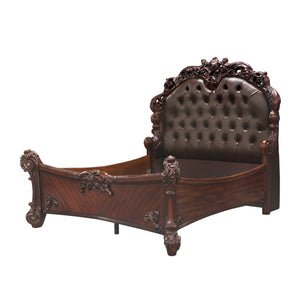 Tufted Dark Brown Upholstered Faux Leather Bed