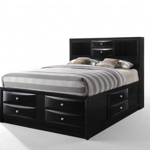 Black Multi-Drawer Queen Bed With Bookcase Headboard