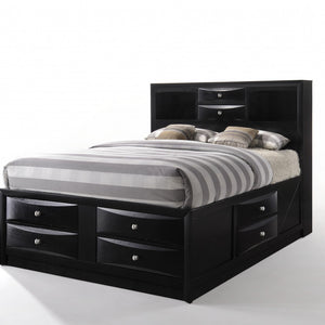Black  Multi-Drawer Wood Platform  Full Bed With Pull Out Tray