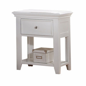 White Wood  Nightstand With 1 Drawer And Shelf