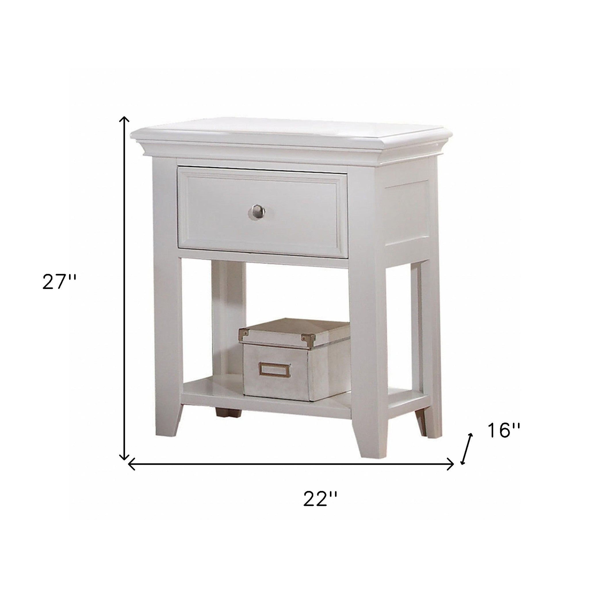 White Wood  Nightstand With 1 Drawer And Shelf