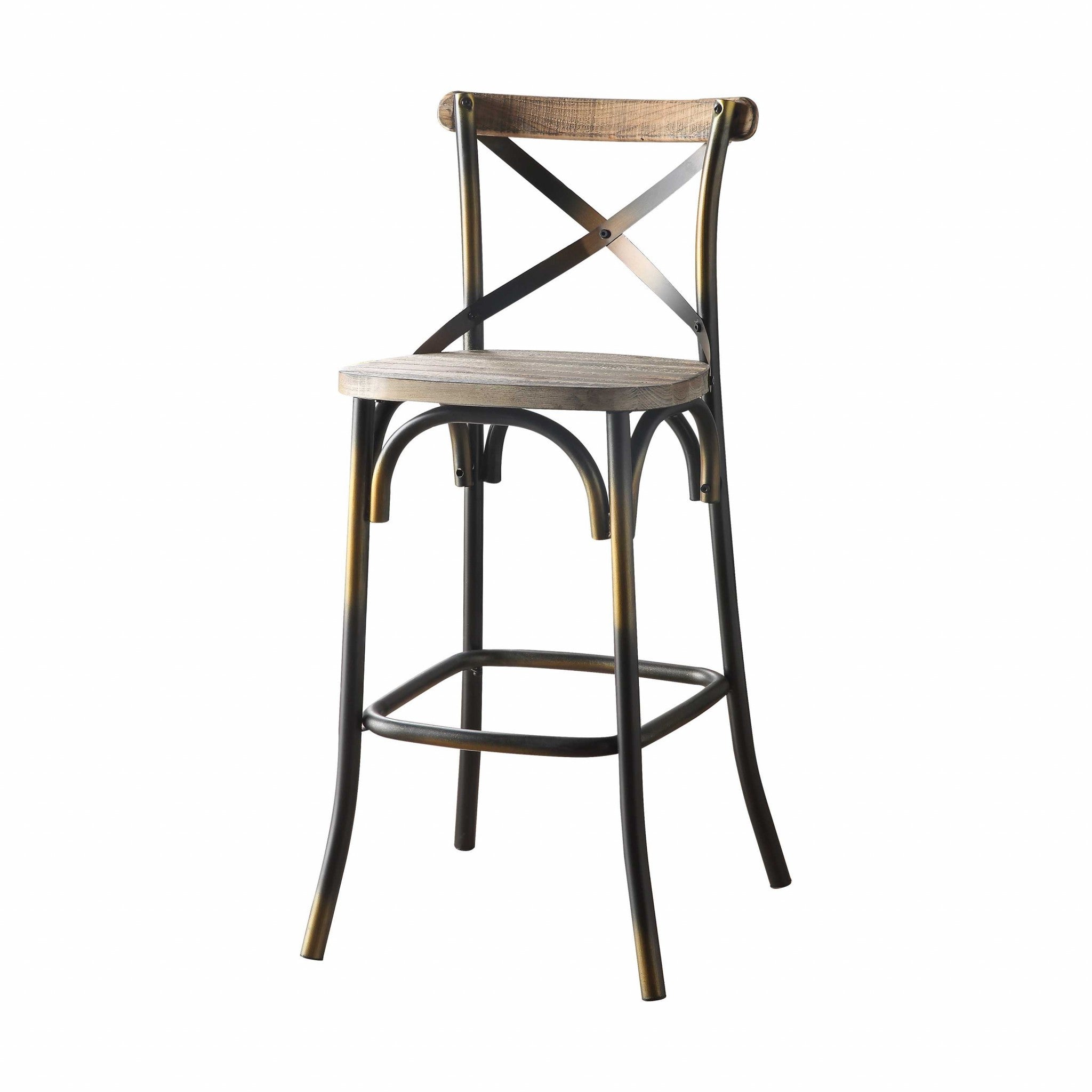 43" High Back Antiqued Copper And Oak Finish Bar Chair