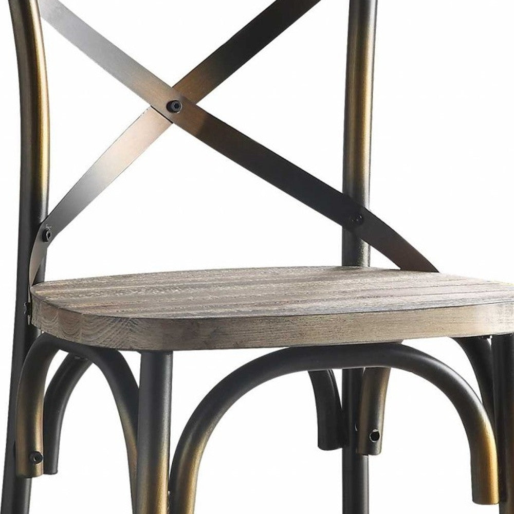 43" High Back Antiqued Copper And Oak Finish Bar Chair