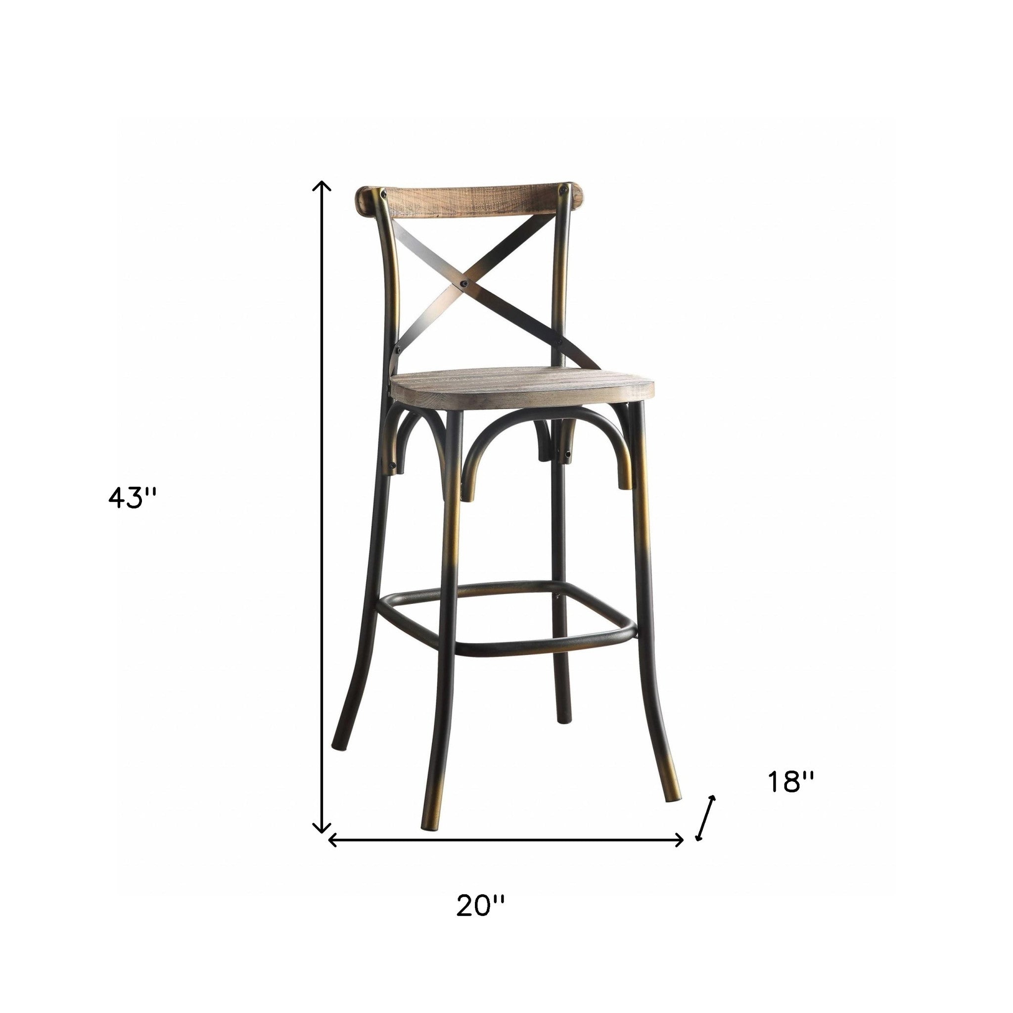 43" High Back Antiqued Copper And Oak Finish Bar Chair