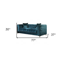 Dark Teal Velvet Loveseat With 2 Pillows