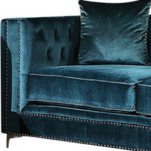 Dark Teal Velvet Loveseat With 2 Pillows