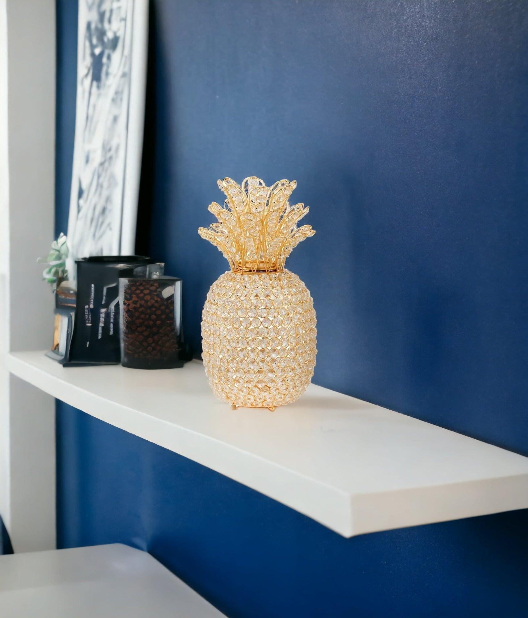 15" Gold Pineapple Faux Crystal Sculpture