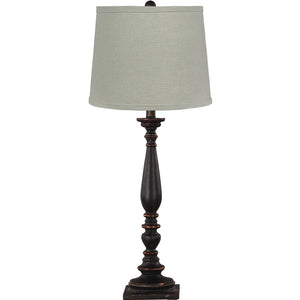 Distressed Black Traditional Table Lamp With Natural Shade