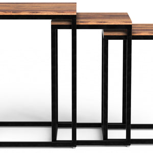 Set Of 3 Squared Off Natural Wood Nesting End Tables