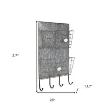 Gray Metal Organizer With 3 Storage Pockets And 4 Bottom Hooks