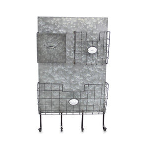 Gray Metal Organizer With 3 Storage Pockets And 4 Bottom Hooks