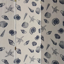 Biombo de 3 paneles con acabado de tela suave en beige y azul