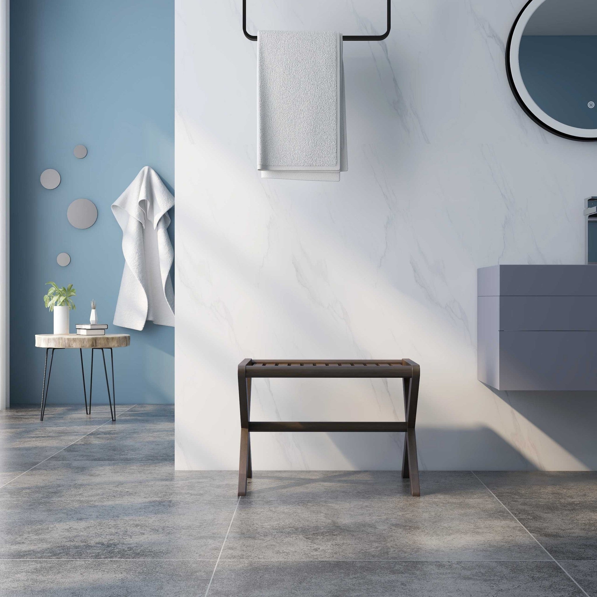 23" Dark Brown Wood Slat Stool Or End Table