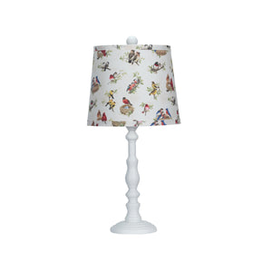White Traditional Table Lamp With Birds Printed Shade