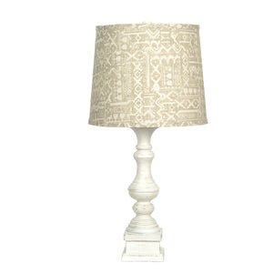 Distressed Whitewash Beige Batik Shade Table Lamp