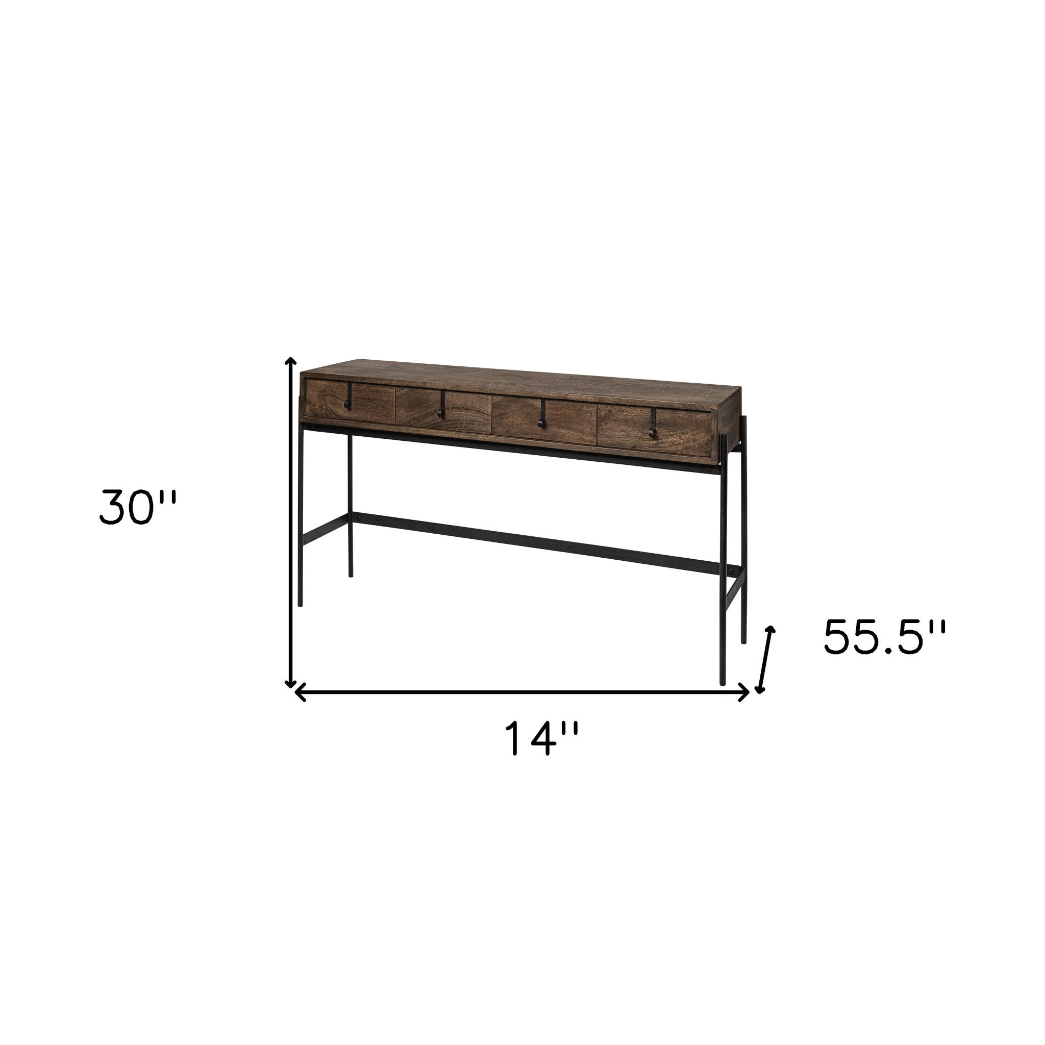 Rectangular Mango Wood Finish Console Table With 4 Drawers