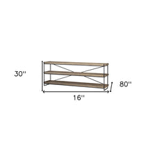 Light Brown Mango Wood Finish Console Table With Matte Black Iron Frame