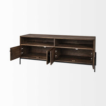Medium Brown Mango Wood Finish Tv Stand Media Console With 4 Doors And 2 Open Shelves