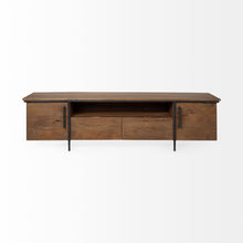 Medium Brown Solid Mango Wood Finish Tv Stand Media Console With 4 Cabinets And Single Open Shelf