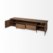 Medium Brown Solid Mango Wood Finish Tv Stand Media Console With 4 Cabinets And Single Open Shelf