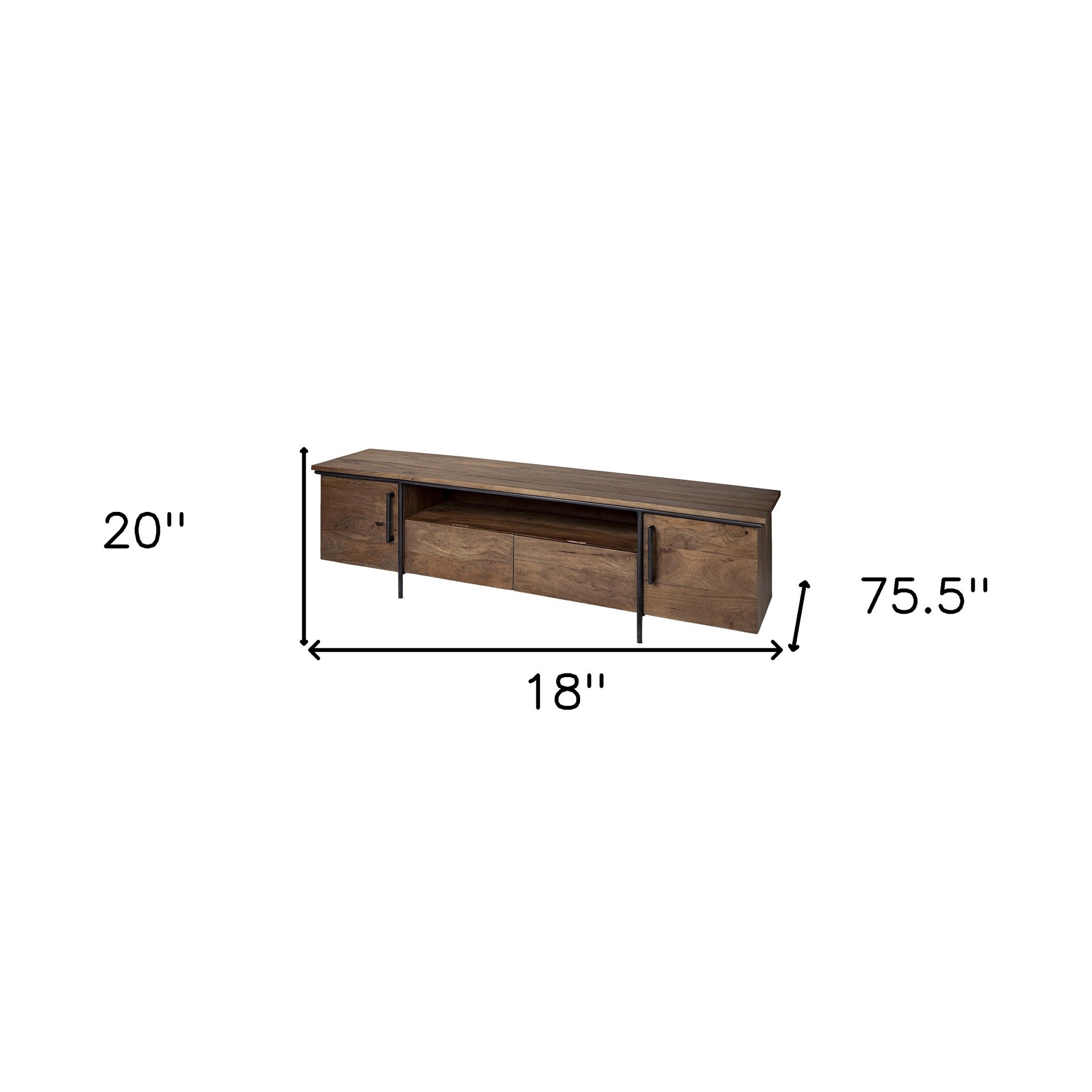 Medium Brown Solid Mango Wood Finish Tv Stand Media Console With 4 Cabinets And Single Open Shelf