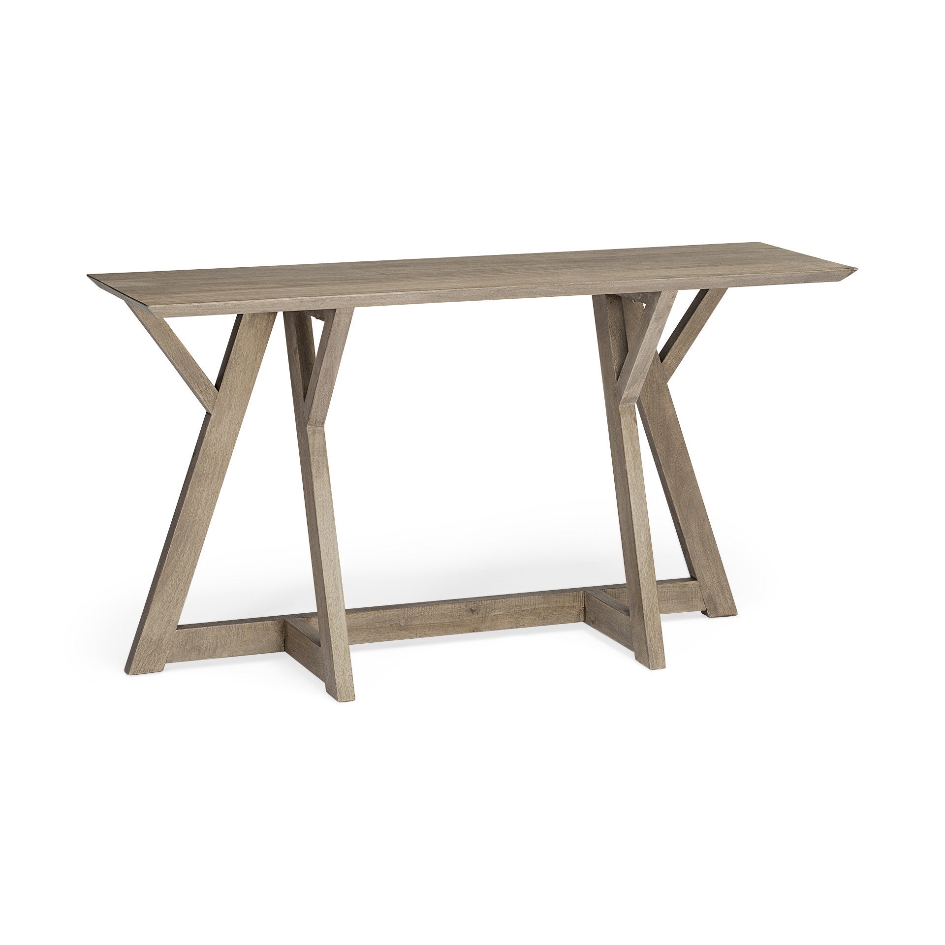 Rectangular Light Brown Mango Wood Finish Console Table With Geometrically Wooden Frame And Base