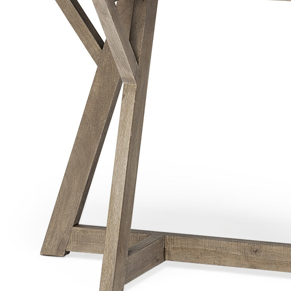 Rectangular Light Brown Mango Wood Finish Console Table With Geometrically Wooden Frame And Base