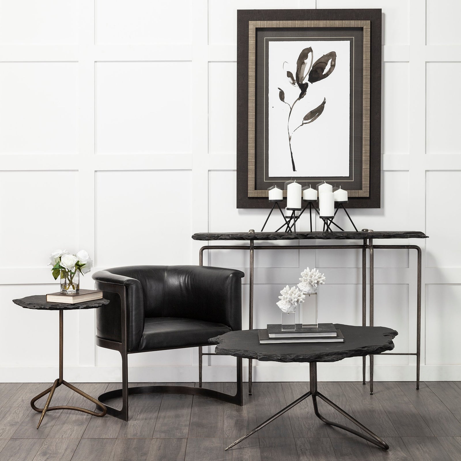 Black Slate Console Table With Iron Base