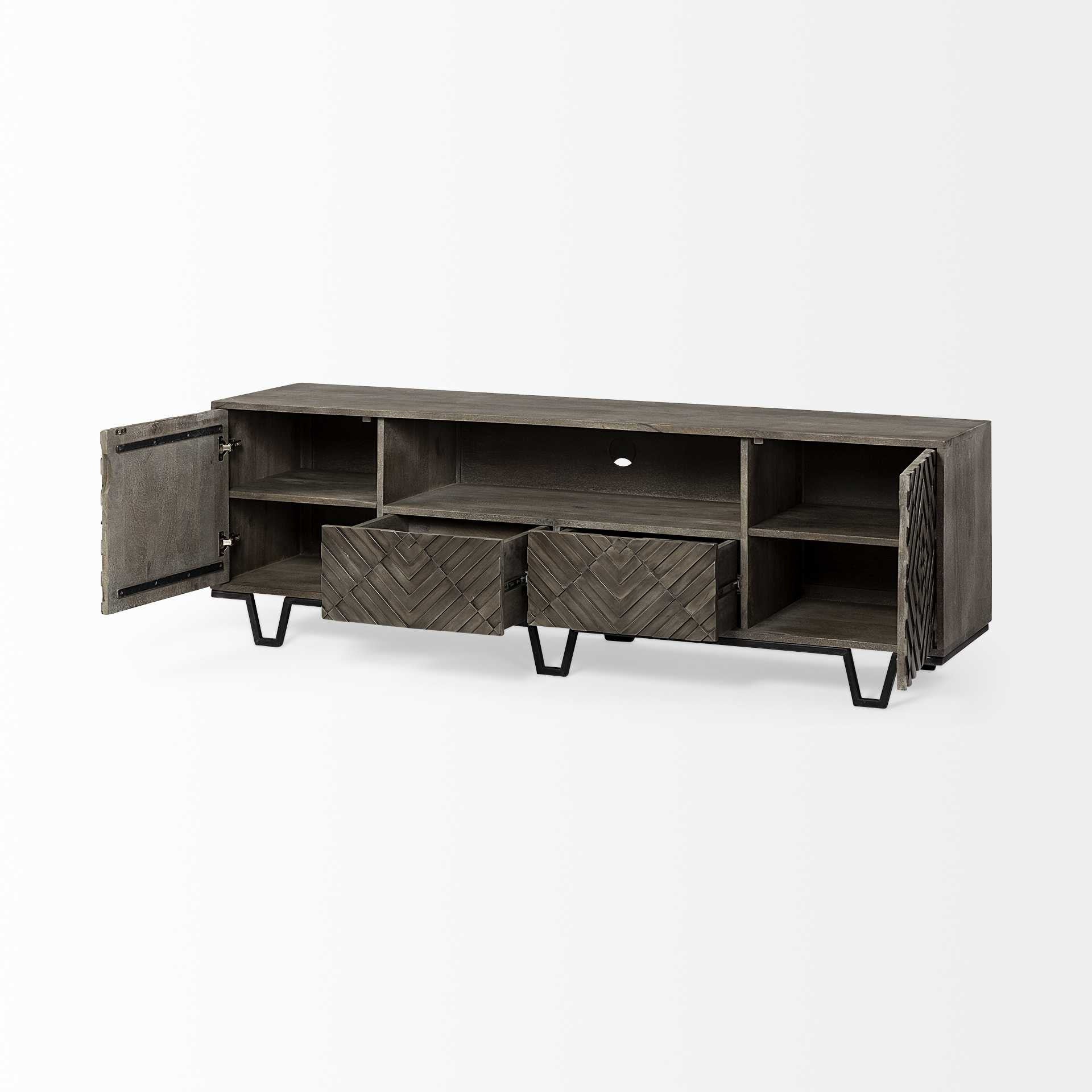Medium Brown Wood Tv Stand Media Console With 4 Doors And Small Media Shelf