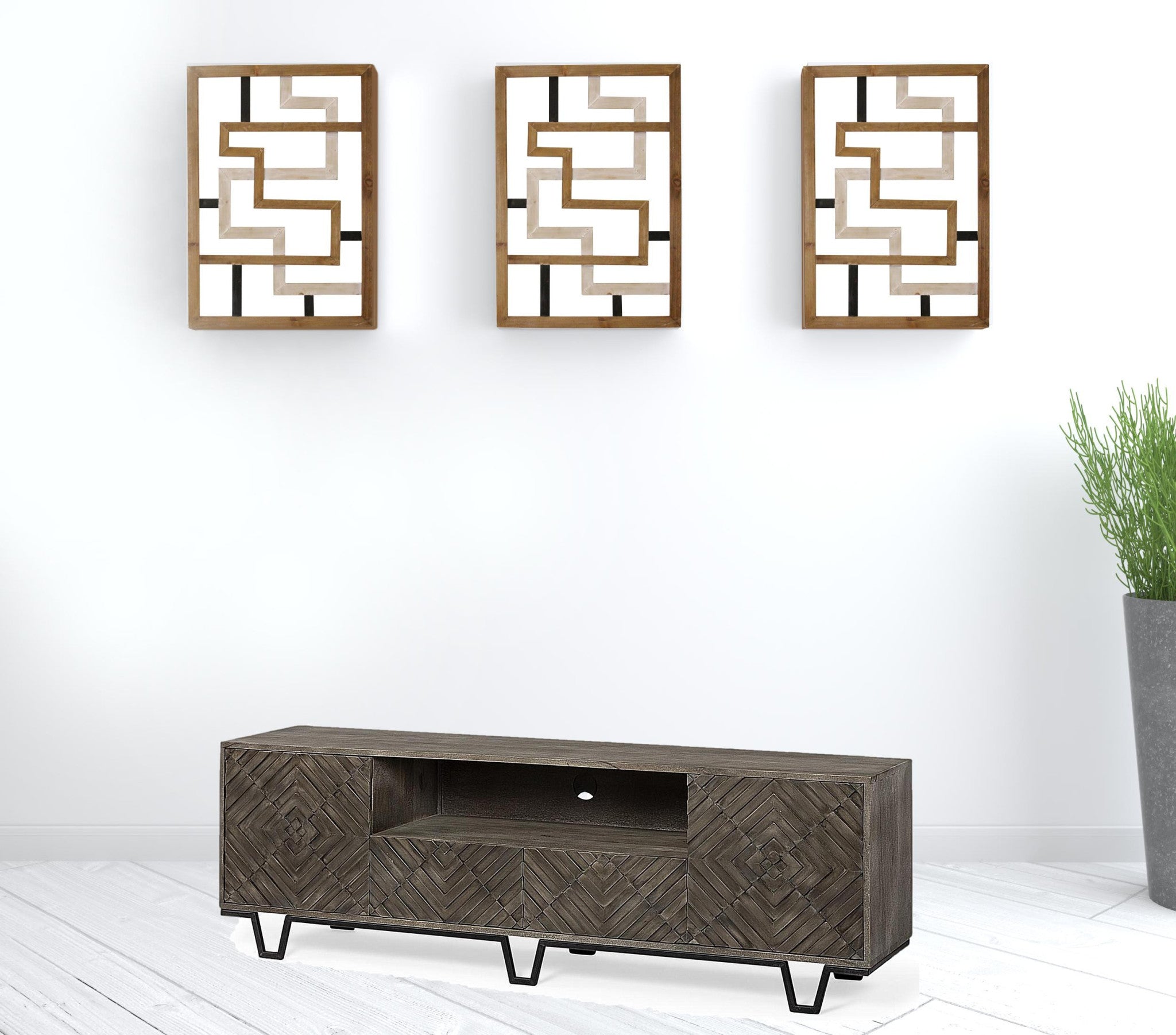 Medium Brown Wood Tv Stand Media Console With 4 Doors And Small Media Shelf