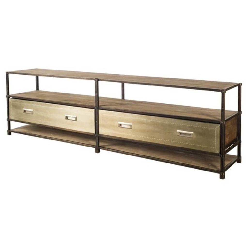 Horizontal Medium Brown Hardwood Tv Stand Media Console With 2 Storage