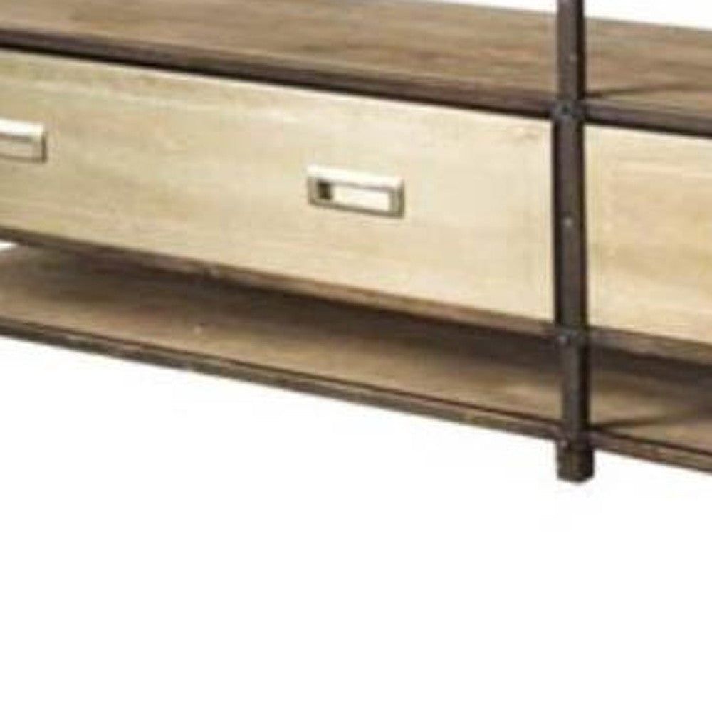 Horizontal Medium Brown Hardwood Tv Stand Media Console With 2 Storage