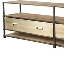 Horizontal Medium Brown Hardwood Tv Stand Media Console With 2 Storage