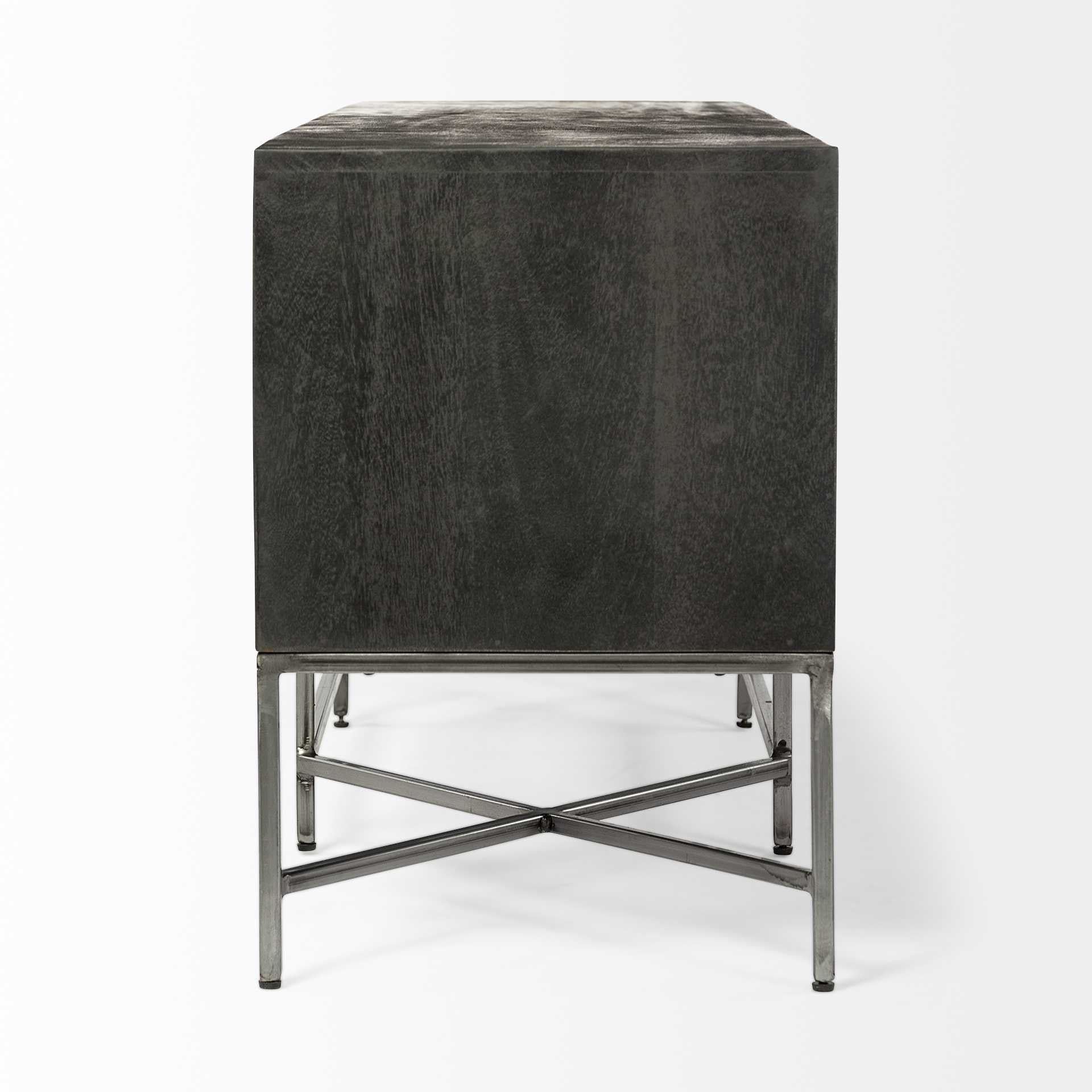 Dark Brown Solid Mango Wood Finish Tv Stand Media Console With 2 Doors And 2 Open Shelves