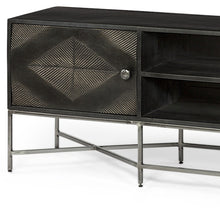 Dark Brown Solid Mango Wood Finish Tv Stand Media Console With 2 Doors And 2 Open Shelves