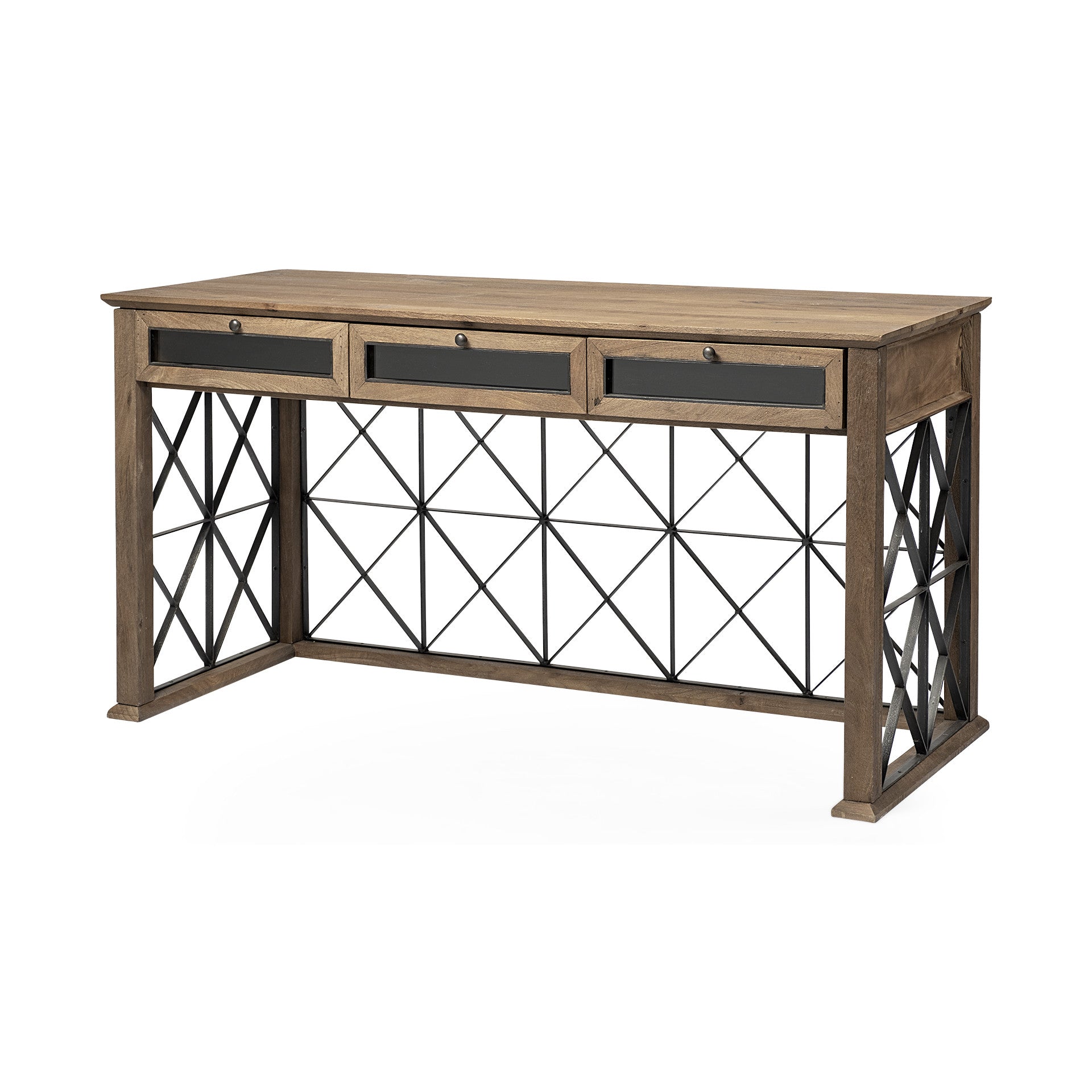 Light Brown Tv Stand Media Console With 3 Glass Lined Drawers