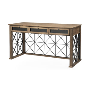 Light Brown Tv Stand Media Console With 3 Glass Lined Drawers