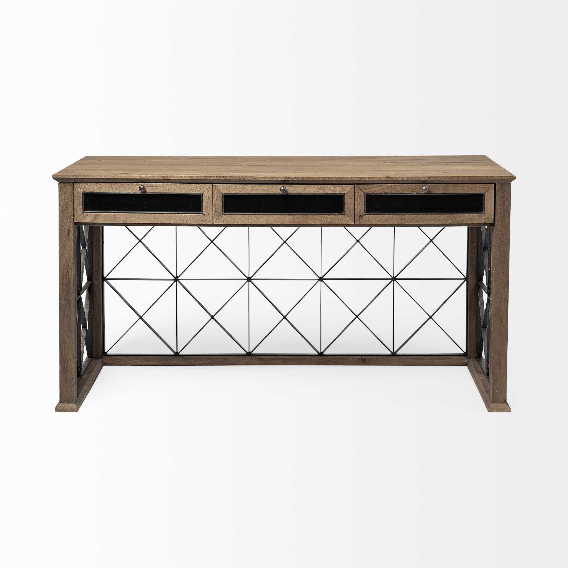 Light Brown Tv Stand Media Console With 3 Glass Lined Drawers