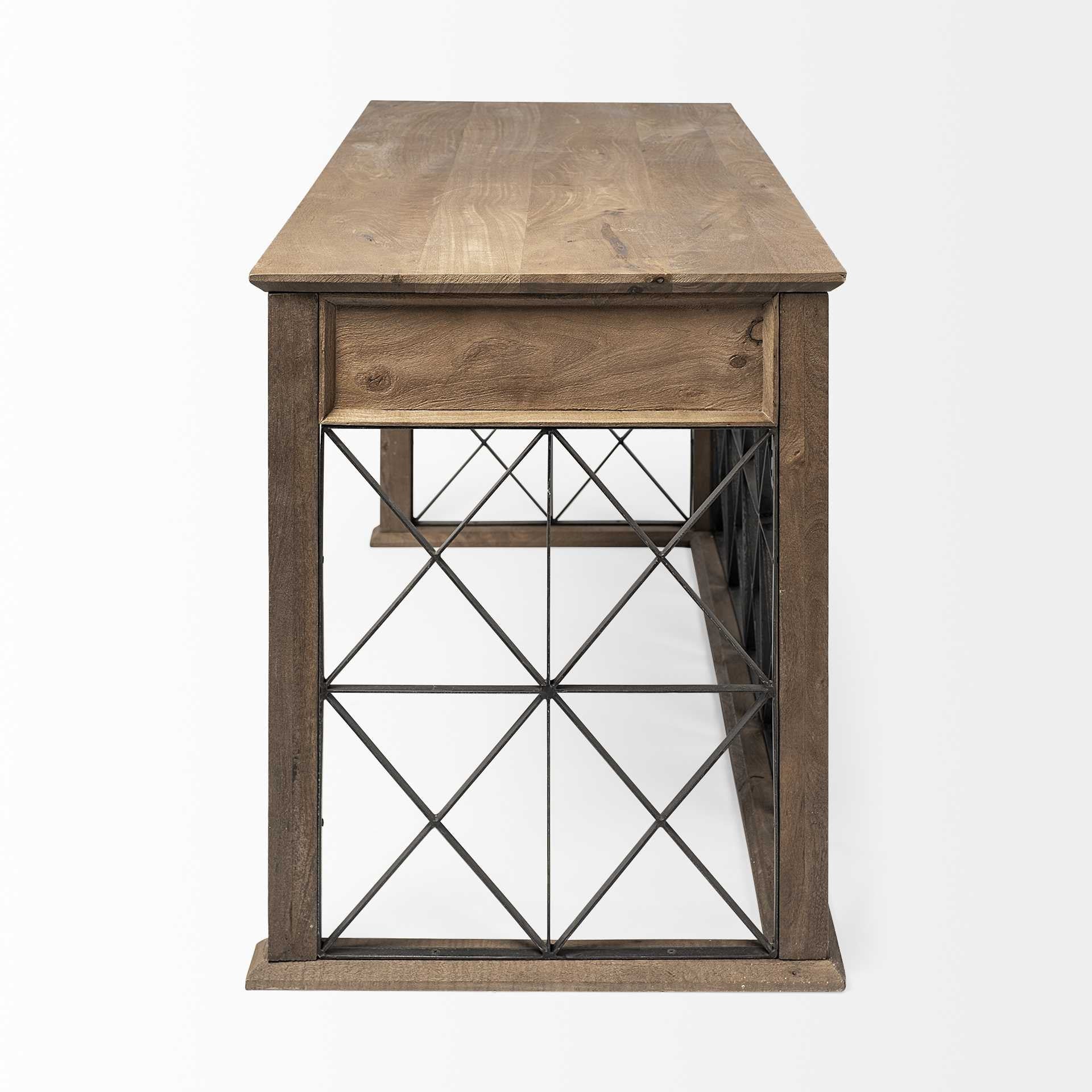 Light Brown Tv Stand Media Console With 3 Glass Lined Drawers