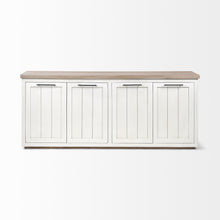 Brown Solid Mango Wood Top & White Frame Sideboard With 4 Cabinet Doors