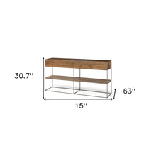 Brown Wood And Silver Metal Frame With 2 Drawer And Sideboard