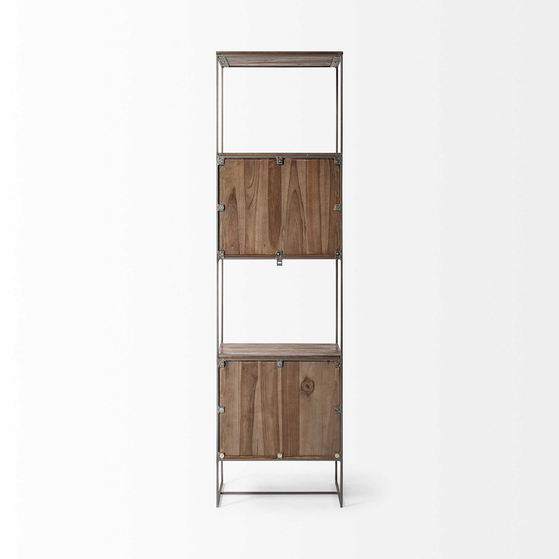 Brown Wood And Silver Metal Frame With 4 Shelf Shelving Unit
