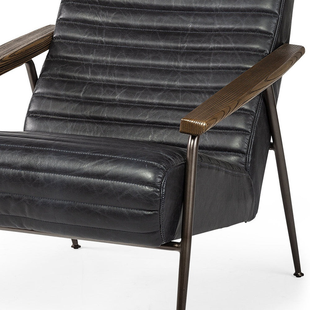 Black Leather Wrap Accent Chair With Metal Frame