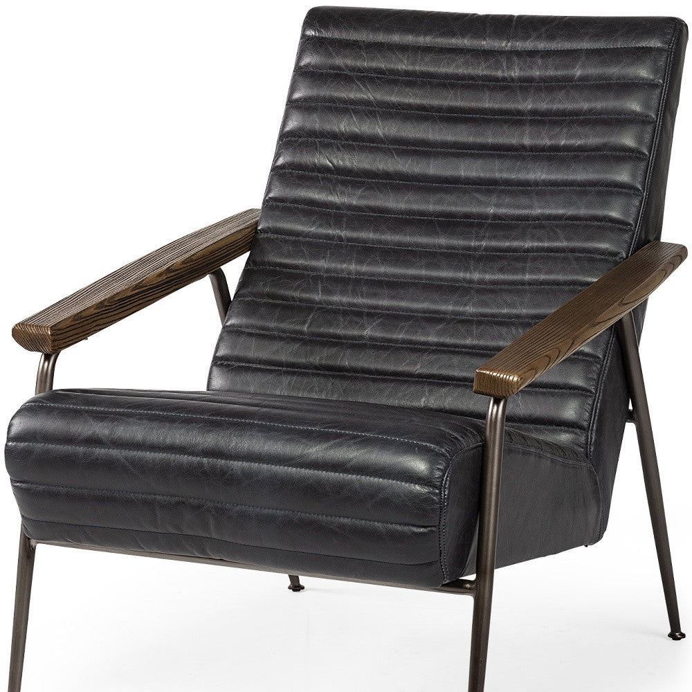 Black Leather Wrap Accent Chair With Metal Frame