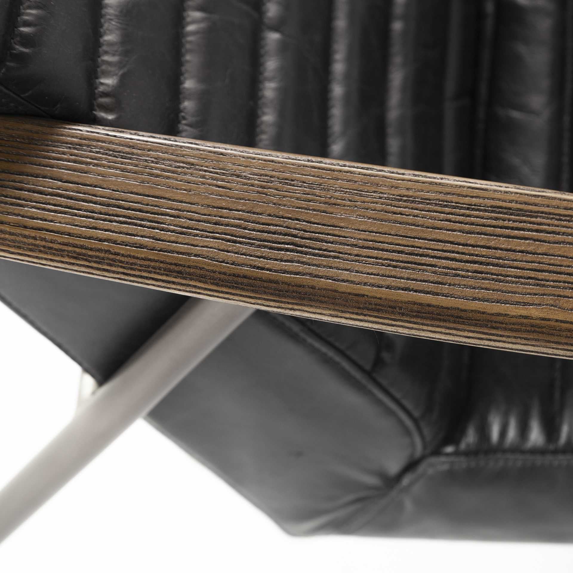 Black Leather Wrap Accent Chair With Metal Frame