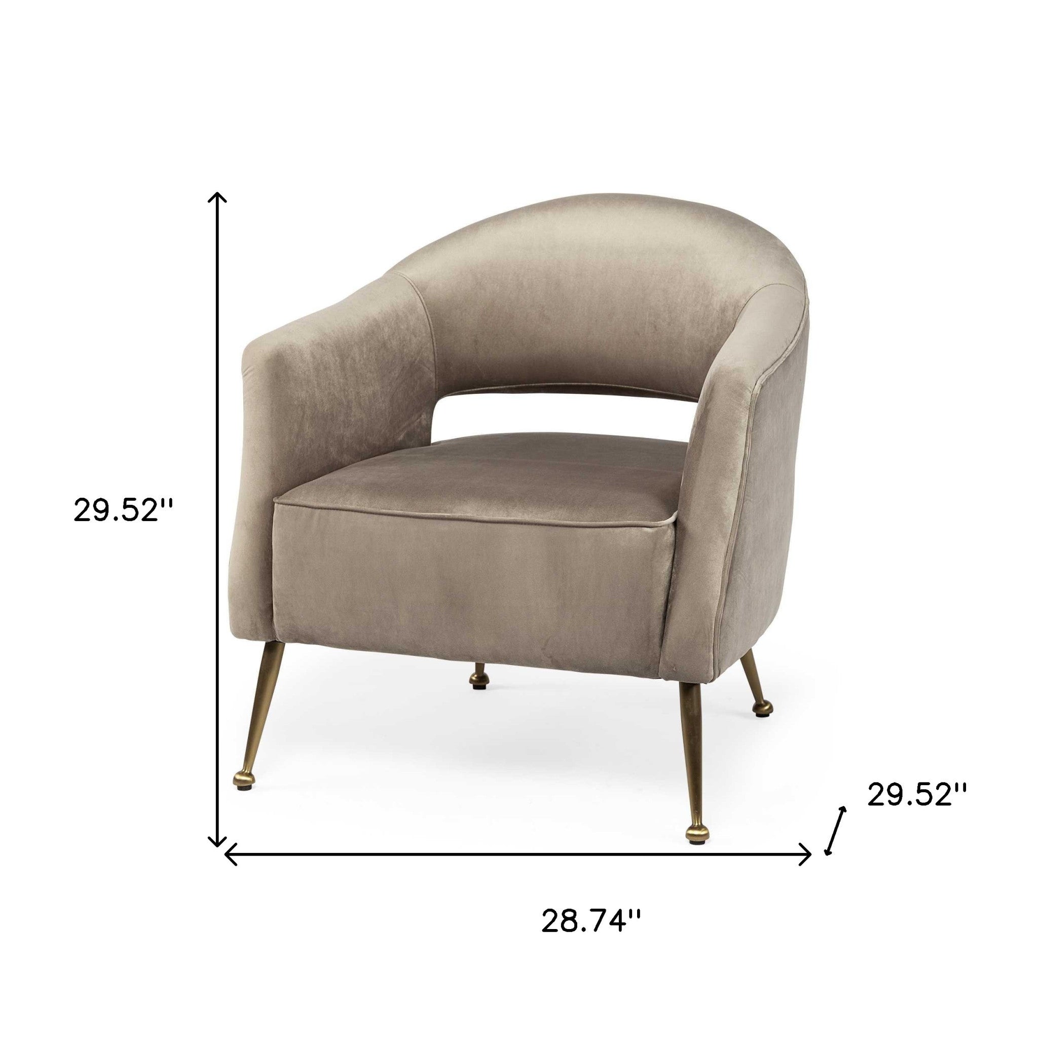 Taupe Velvet Wrap Brass Accent Chair With Metal Base