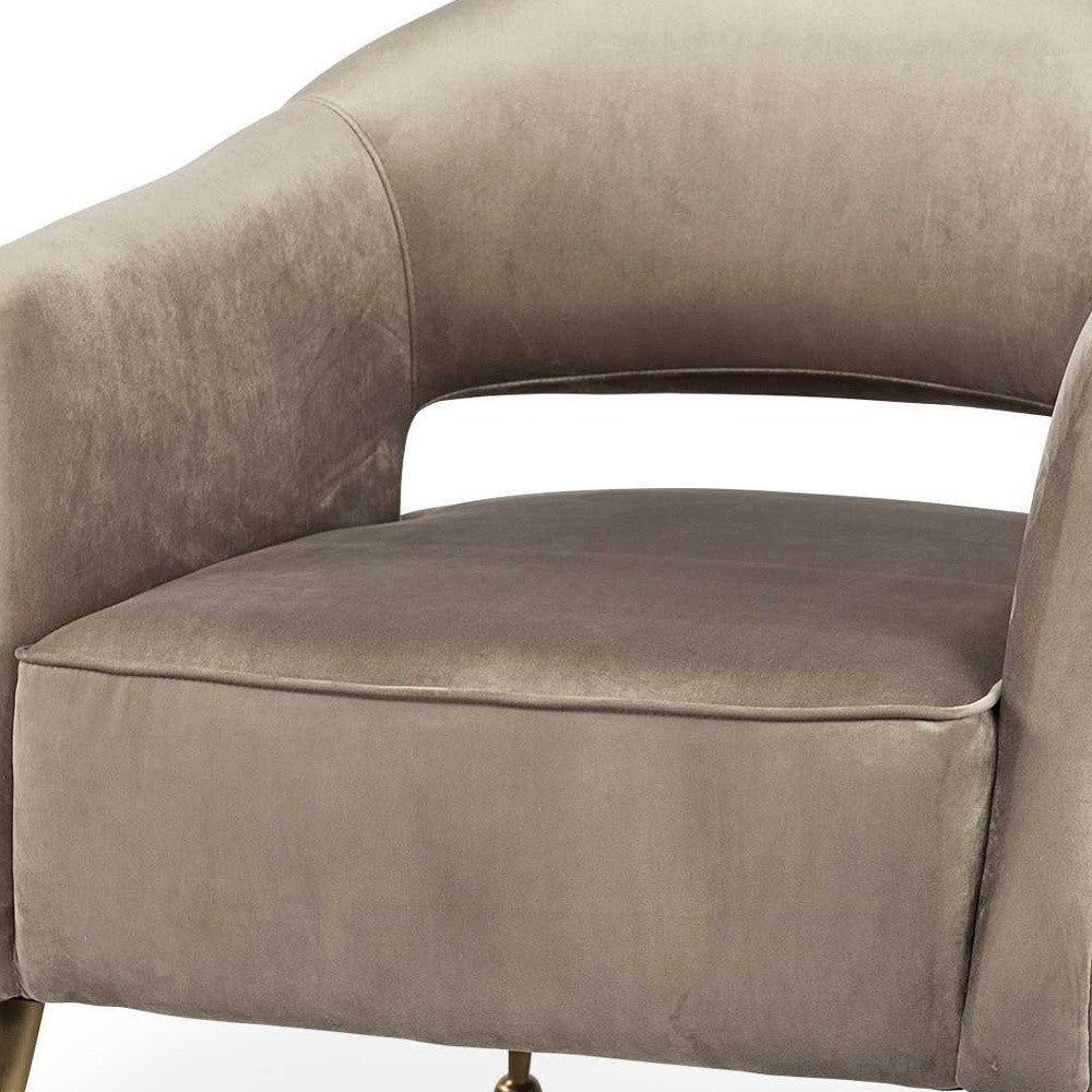Taupe Velvet Wrap Brass Accent Chair With Metal Base